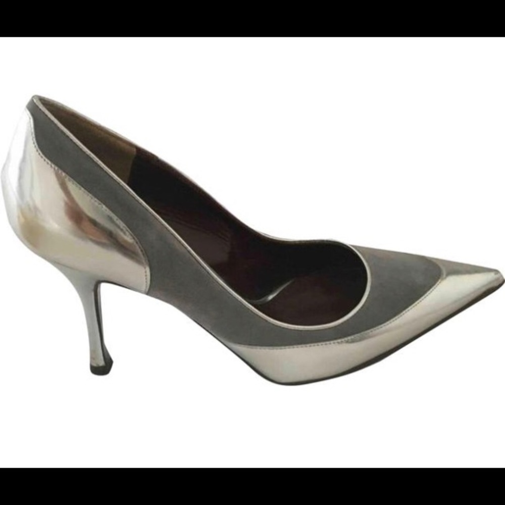 Dolce & Gabbana Silver Leather & Gray Suede Pumps.